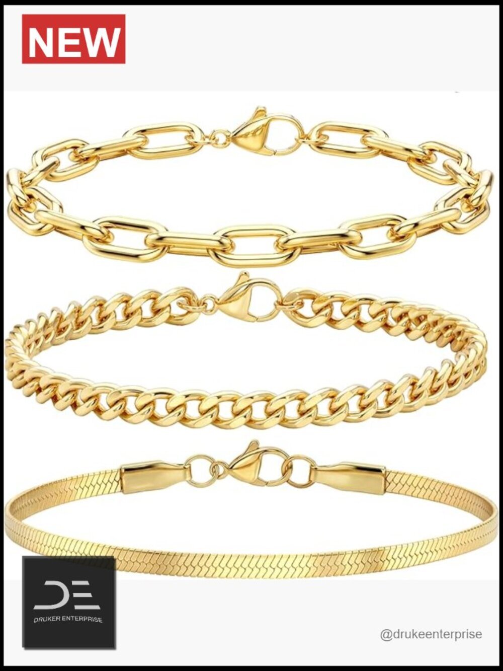 3-Piece Gold Plated Stack Anklets Set for Women, Extra Large, Adjustable, Non